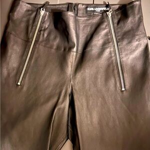 Karl Lagerfeld Black Leather Pants with Zipper Accents